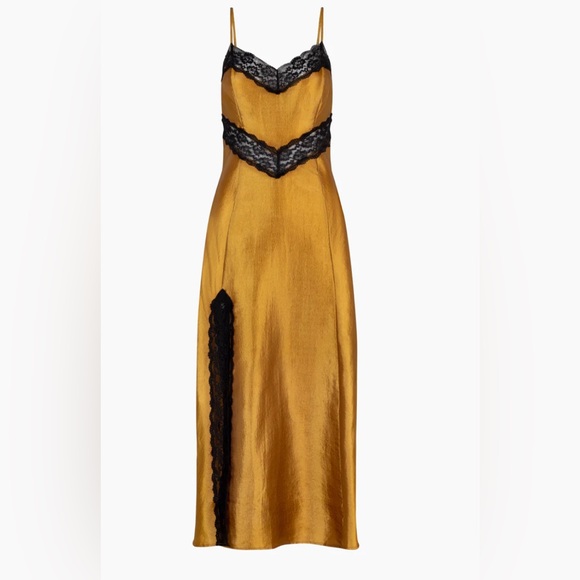 Hill House Dresses & Skirts - Hill House Ida Dress midi gold with black lace trim